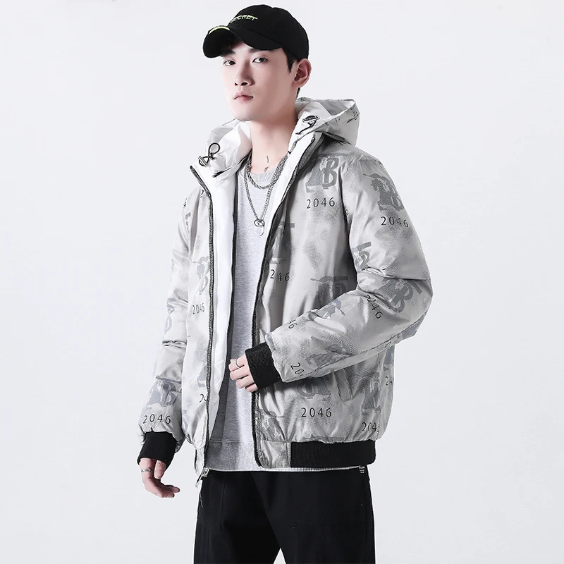 Autumn and winter 2022 men's clothing Double sided leather cotton jacket Men's down jacket Warm keeping fashion label detachable