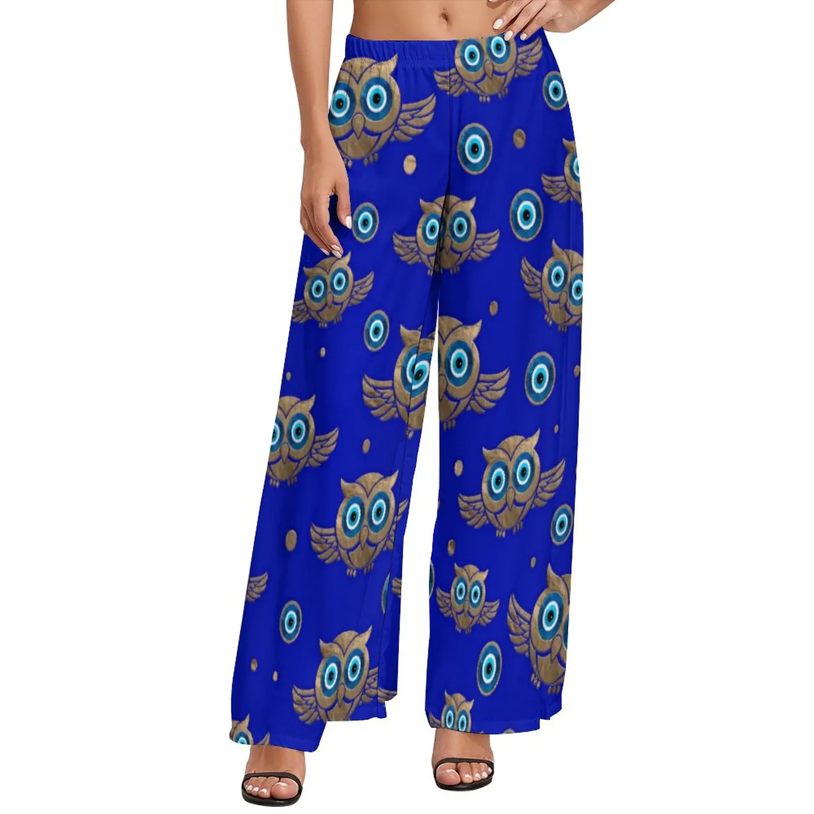

Cute Owl Print Straight Pants Evil Eye Pattern Casual Wide Leg Pants Female Oversized Streetwear Pattern Trousers