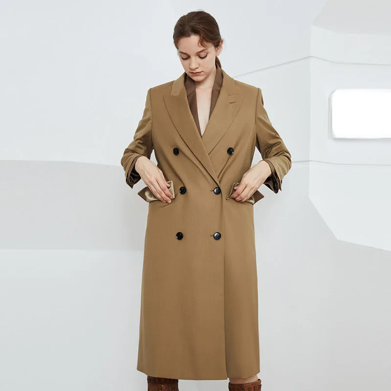 

Women's Long Suit Jacket Spring Autumn New Vintage Double-breasted Temperament Casual Khaki Black Blazer Coats Blazer Femenino