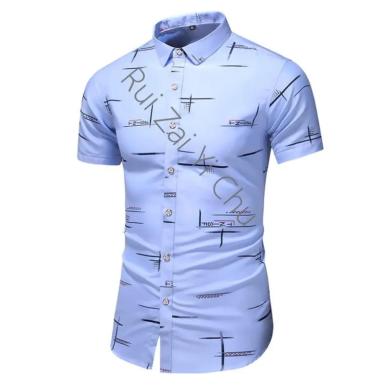 

Men Printed Casual Short Sleeve Shirts Summer Plus Size Male Slim Fit Hawaiian Vacation Beach Shirt Men's Shirt 6Xl 7Xl