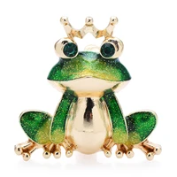 wulibaby wear crown frog brooches for women unisex 2 color lovely enamel animal party casual brooch pin gifts