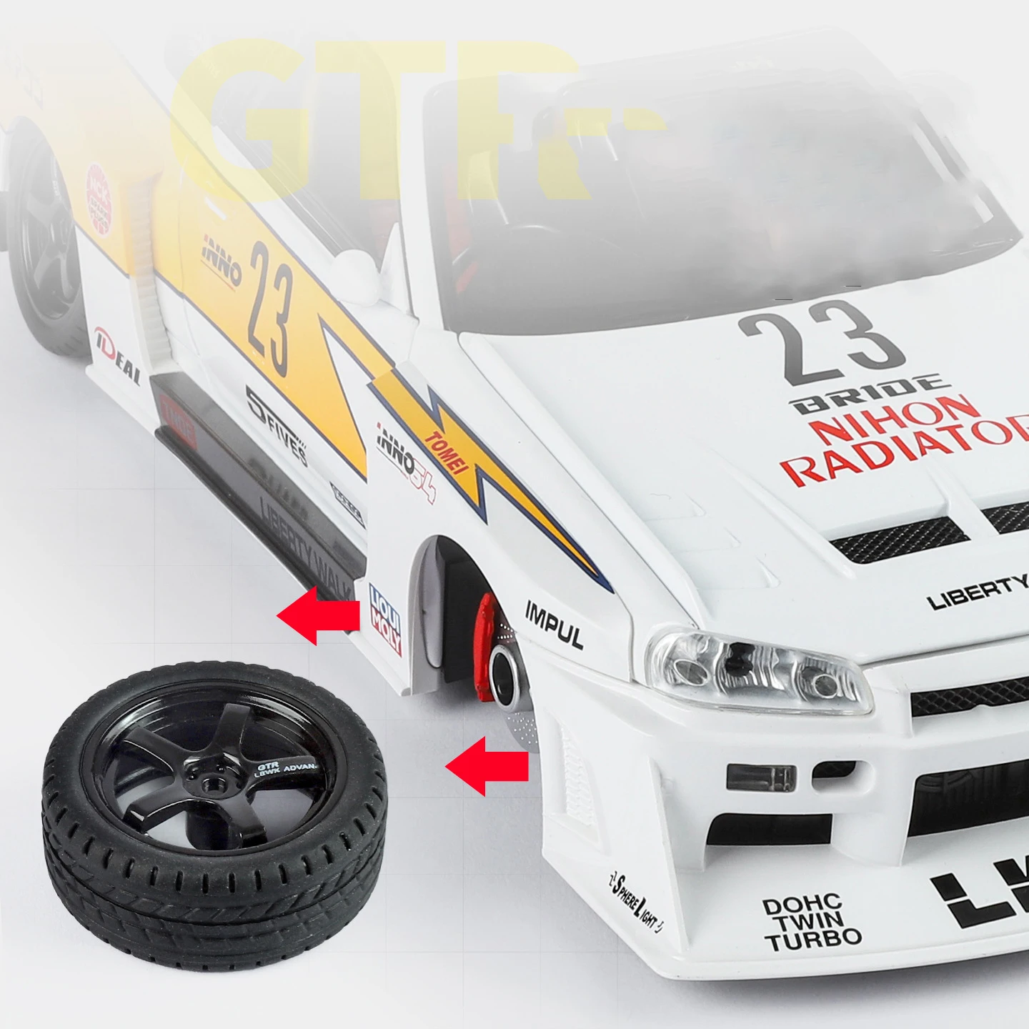 Фото 1:18 Nissan GTR R34 Skylin S15 LBWK Модель автомобиля из сплава Игрушечный автомобиль Литье под давлением металла Звук и свет Автомобиль Игрушки для детей Автомобиль №4