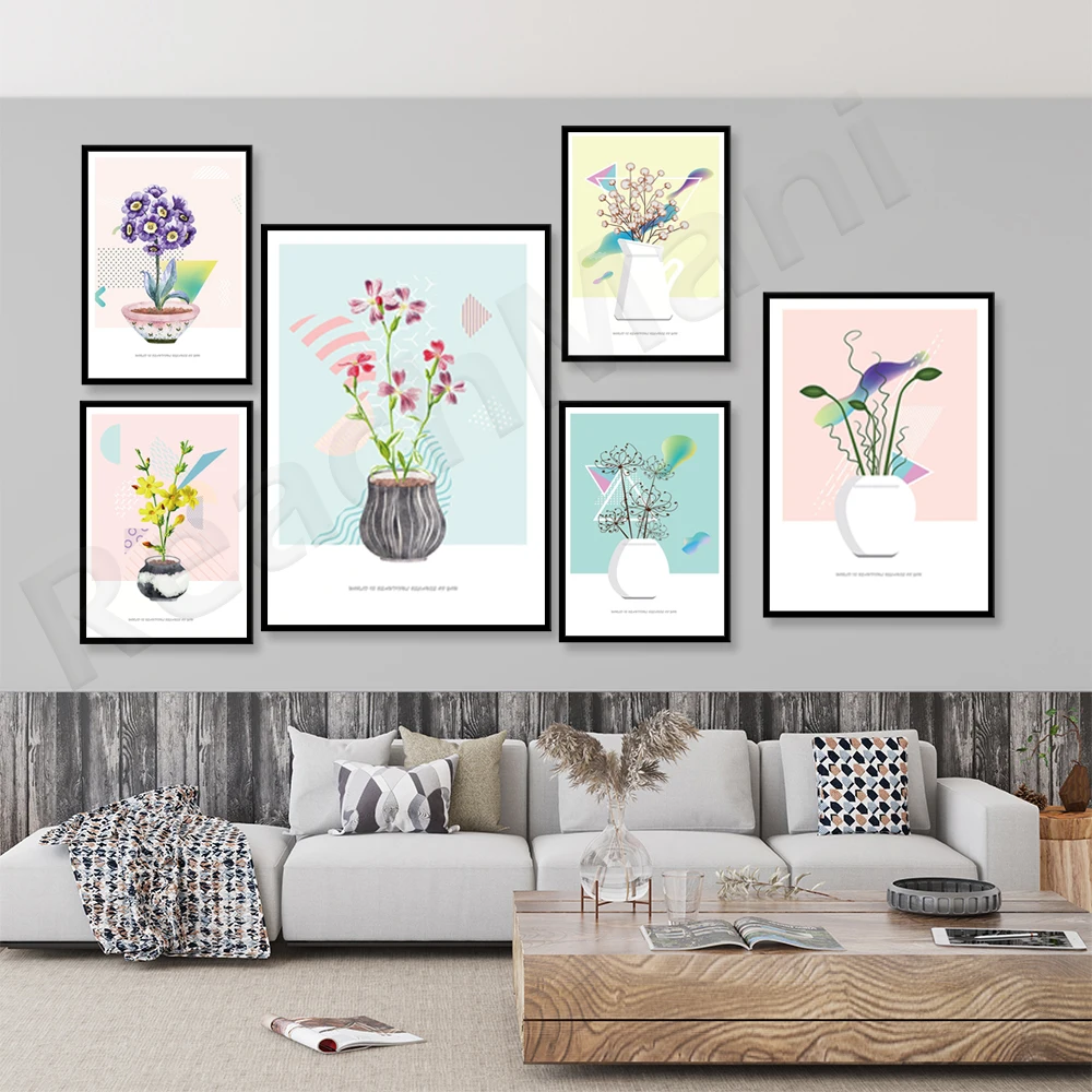 

Boho Vase Floral Canvas Painting, Floral Prints Pictures Living Room Aesthetics Home Decor Posters