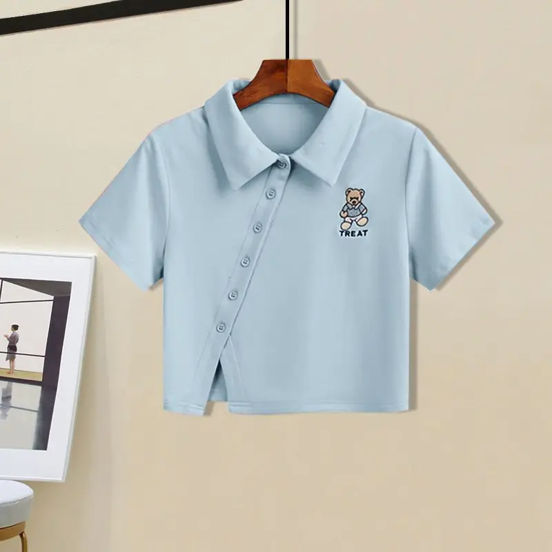 Женский летний комплект из двух предметов: футболка-поло с коротким рукавом и