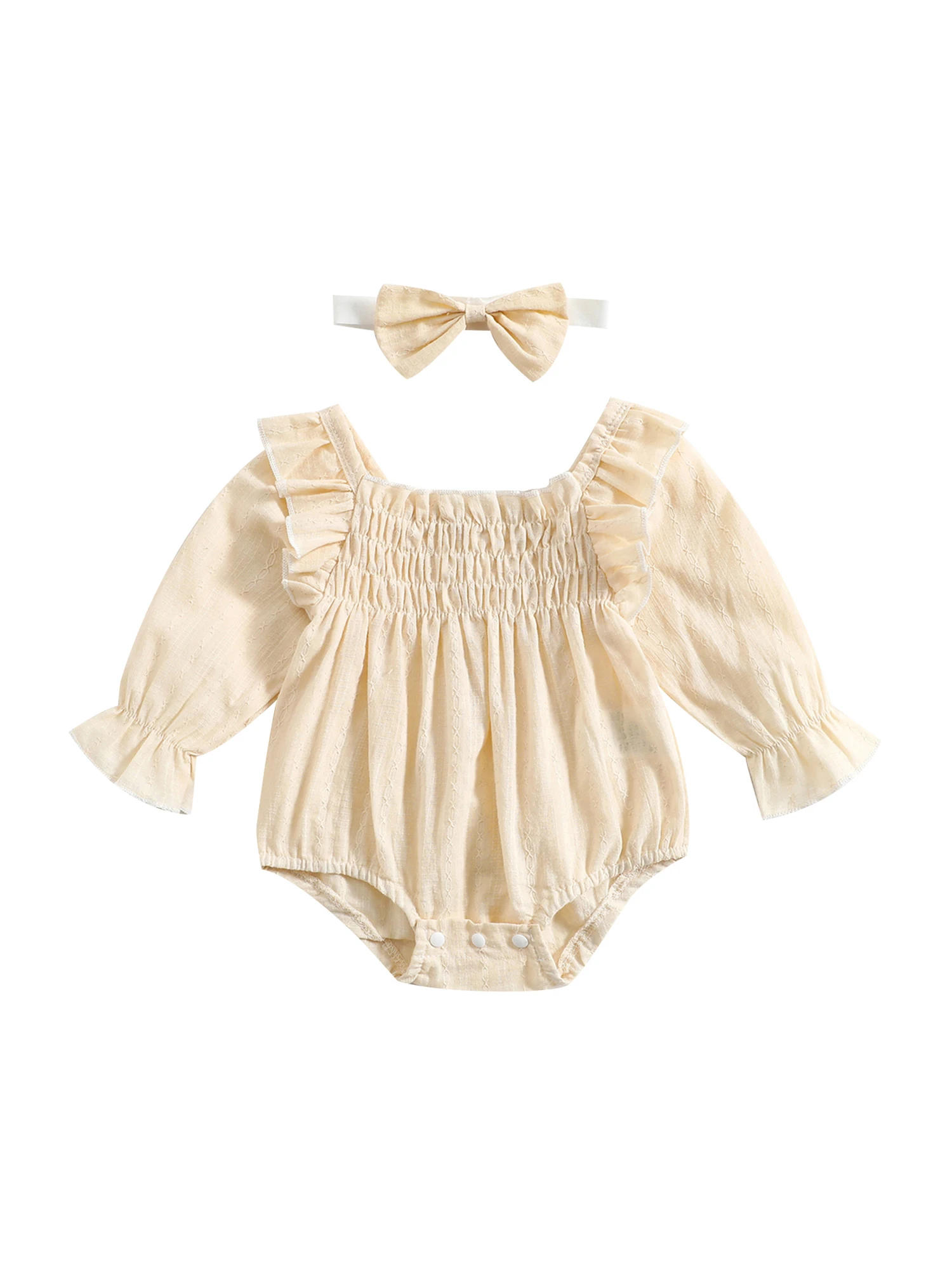 

Newborn Baby Girls Romper Infant Ruffle Long Sleeve Bodysuit Plaid Print Jumpsuit Fall Winter Outfit
