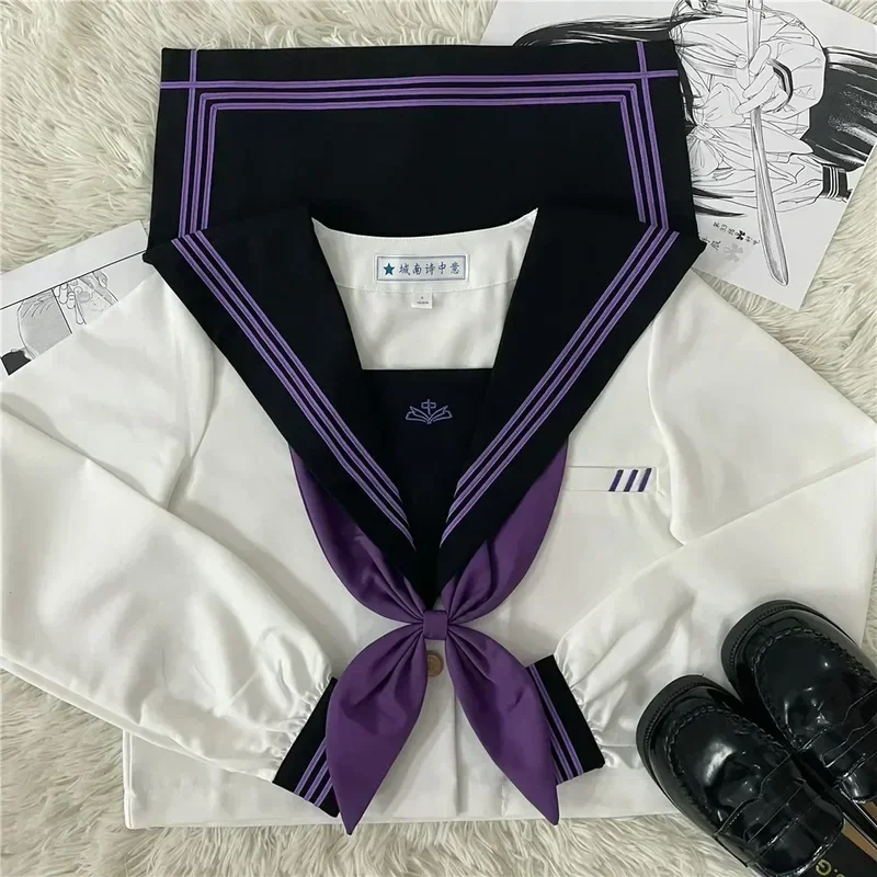 Униформа школьницы японский матросский костюм Seifuku фиолетовый галстук корейский