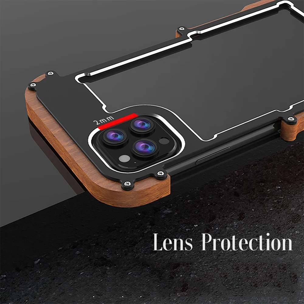 Kup R-JUST Metalowa Obudowa Do IPhone 14 Pro Max 13 Mini 12 11 Xs XR X 7 8 Plus SE Luksusowa Drewniana Zderzak Odporna Na Wstrząsy Osłona Skóry