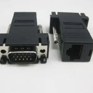 VGA RGB 15pin Male Extender To Lan Cat5 Cat5e RJ45 Ethernet Female Adapter adaptor connector Black