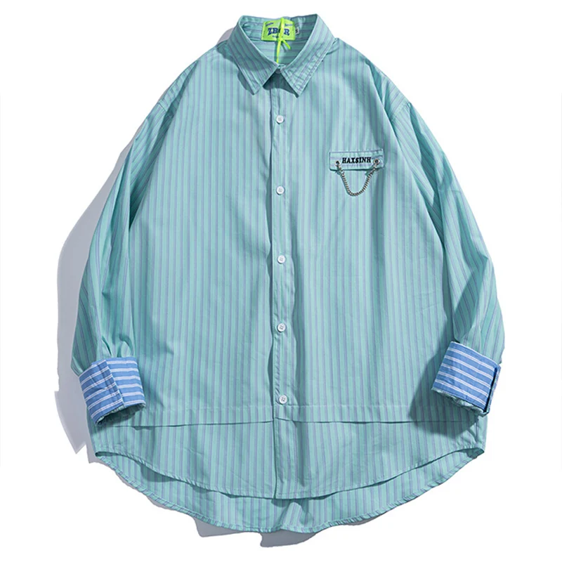 

Hip Hop Loose Retro Striped Long sleeve Shirt Mens 2022 European American Fashion Casual Streetwear Oversize Couple loose Shirt
