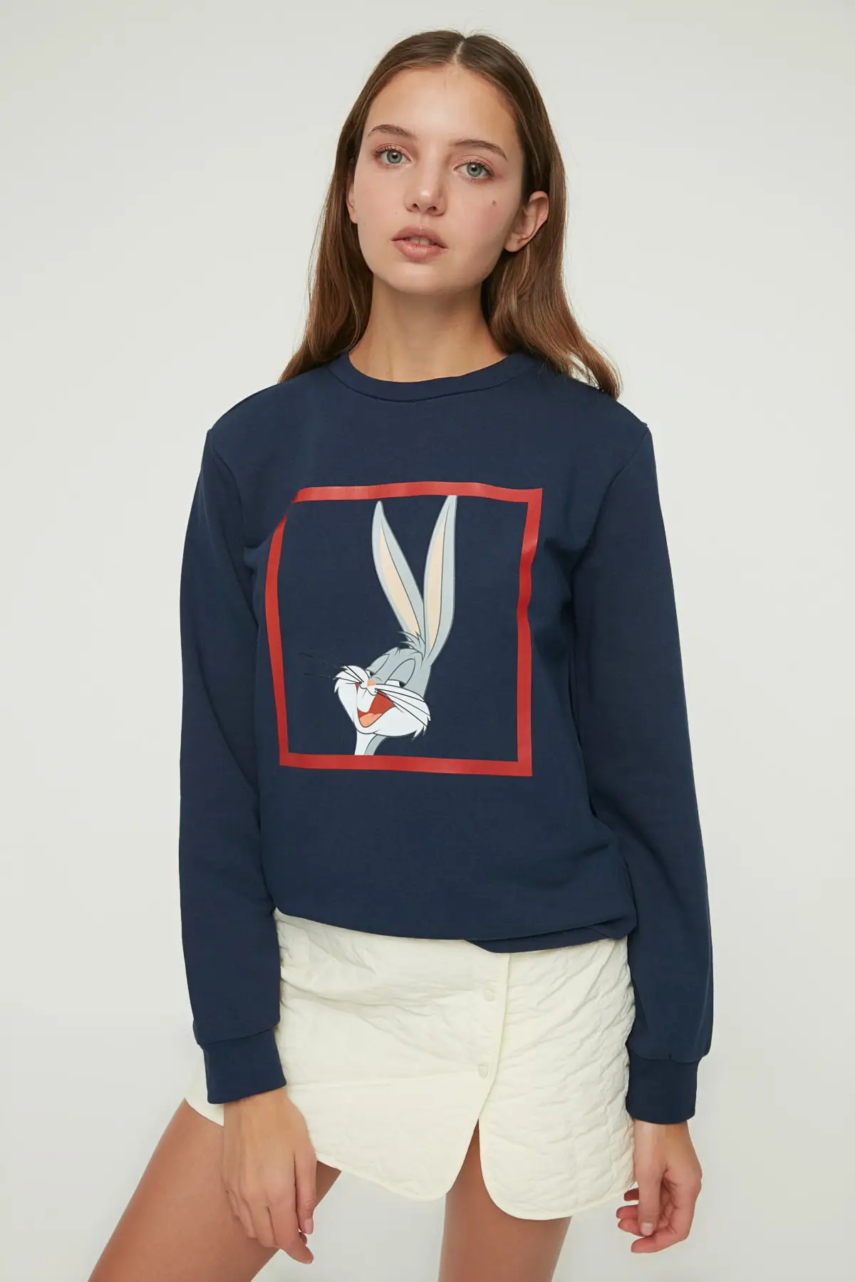 

Navy blue Bugs Bunny Licensed Printed Basic Hooded Knitted Thin Sweatshirts Christmas gift