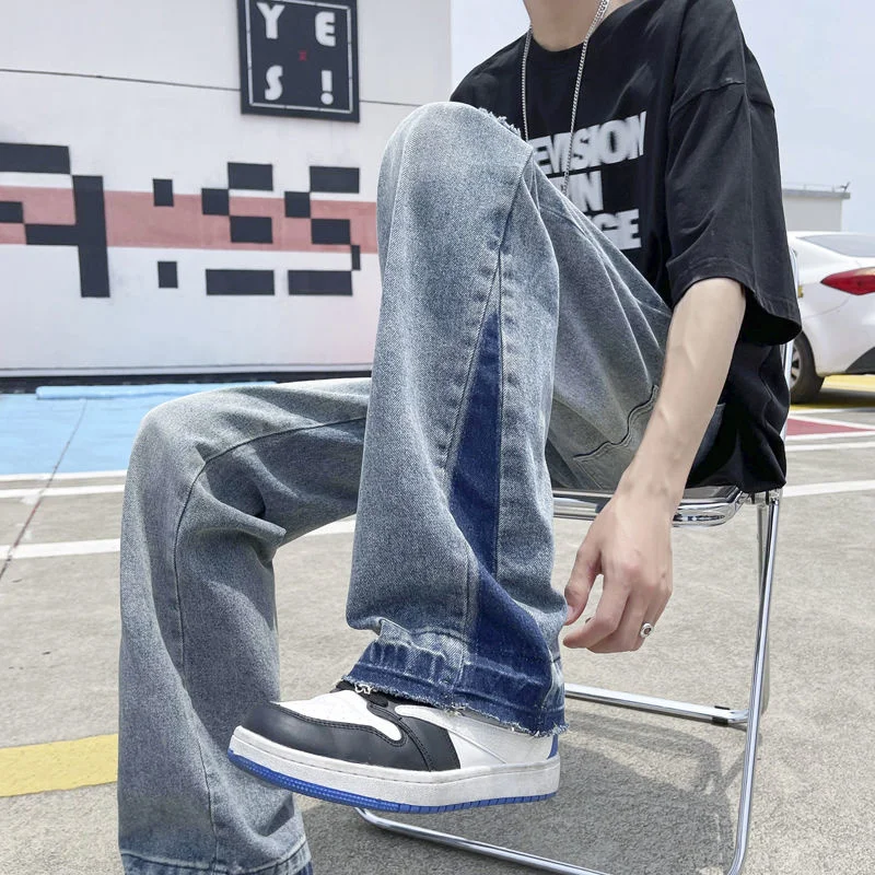 Summer Blue Baggy Jeans Men's Fashion Casual Straight Jeans Men Streetwear Loose Hip Hop Ripped Denim Pants Mens Trousers S-3XL