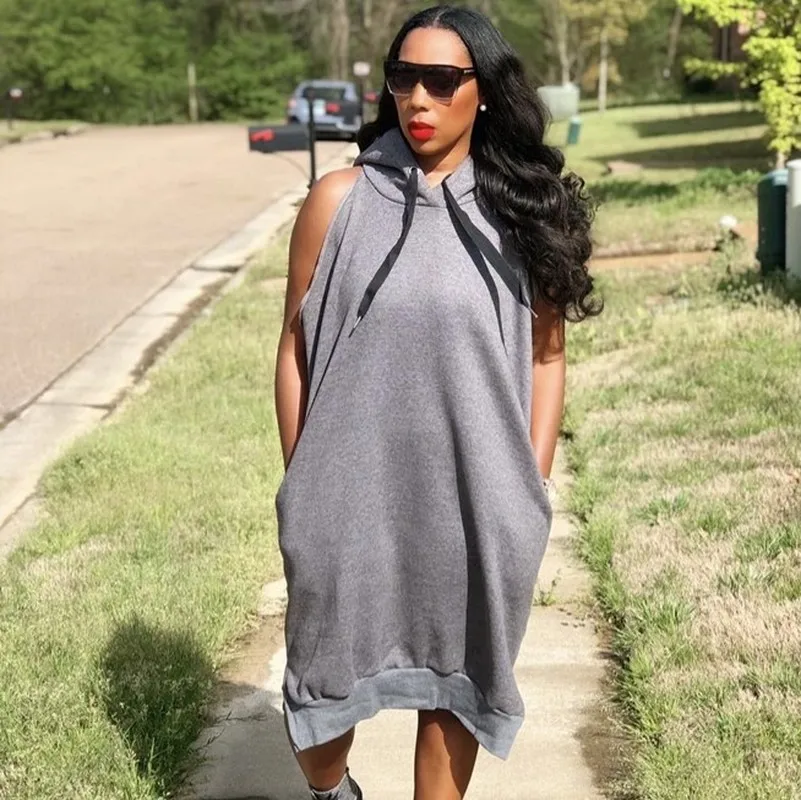 

Уличная одежда, свободные длинные платья для женщин, повседневное длинное платье миди без рукавов с капюшоном, весна 2022, женское Новое модное платье большого размера