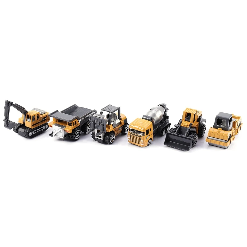 

6 Pcs Alloy Mini Engineering Car Model 6In1 1:64 Metal Diecast Engineering Toy Vehicle Car Toy Dump Truck Forklift Excavator