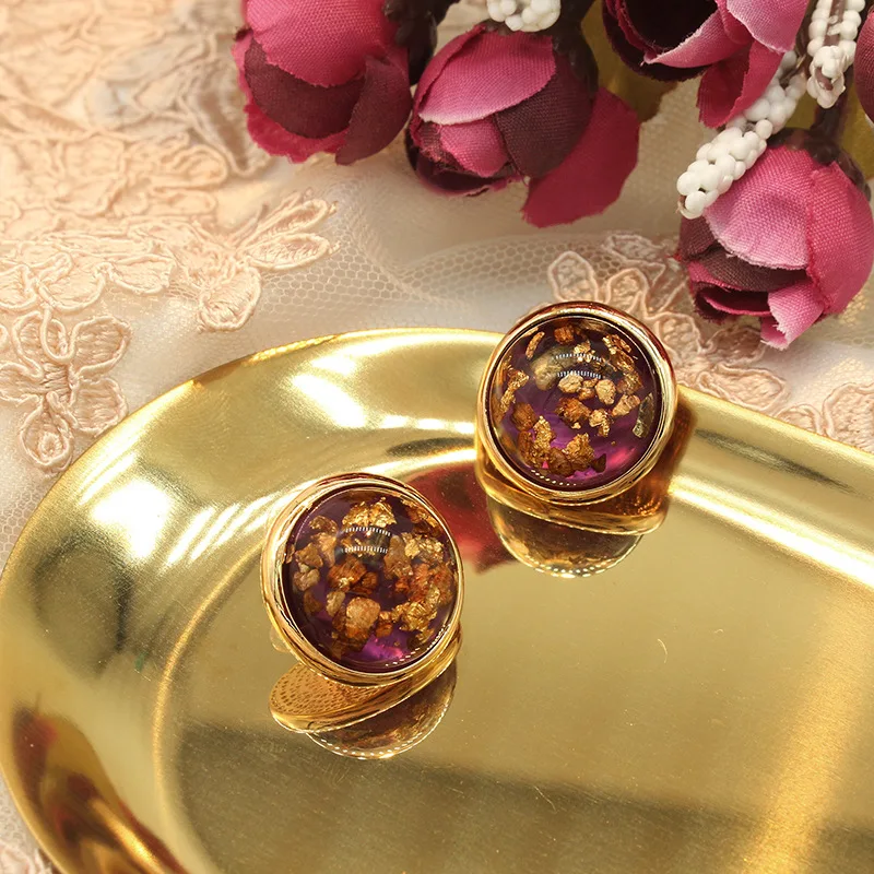 

Retro Palace Style Purple Transparent Crystal Stud Earrings Temperament Spherical Ear Clip Women's Luxury Jewelry Accessories