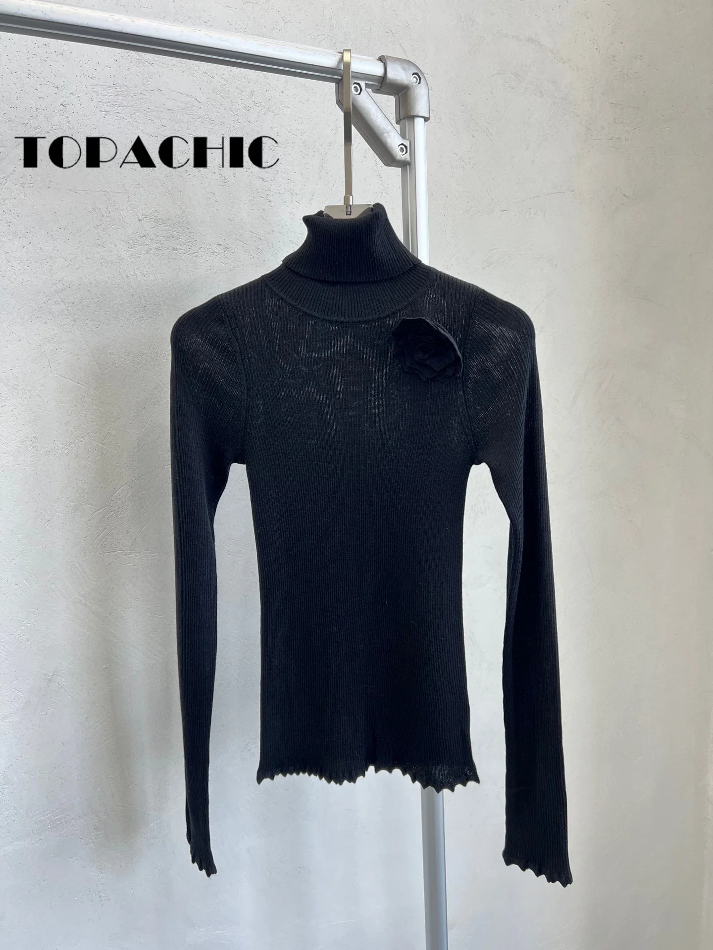 11.4 TOPACHIC-Женский однотонный тонкий свитер из шерстяной вязки с розами и