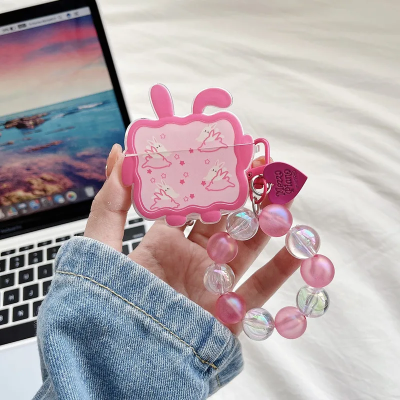 

Чехол для airpods pro 2, новый милый мультяшный чехол для наушников с кроликом для airpods 1 2 3 pro, волнистый зарядный бокс с жемчужным браслетом