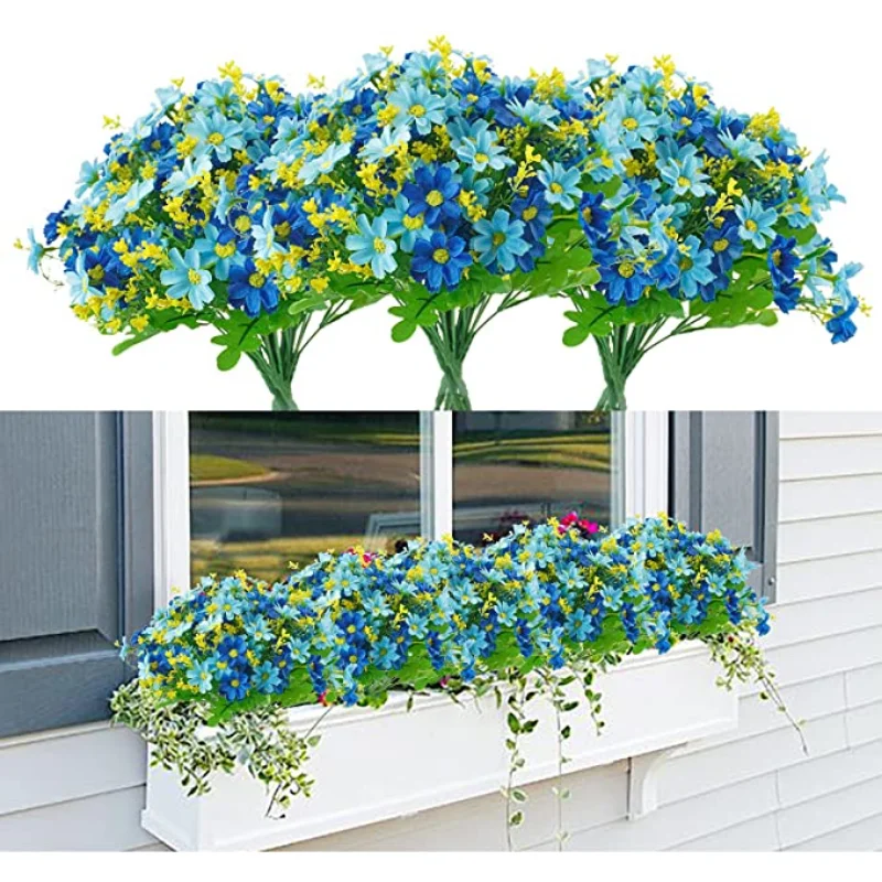 

1 Bundles Daisy Mums Flowers Outdoor UV Resistant No Fade Greenery Shrubs Plants Hanging Planter Wedding DIY Garden Porch Décor