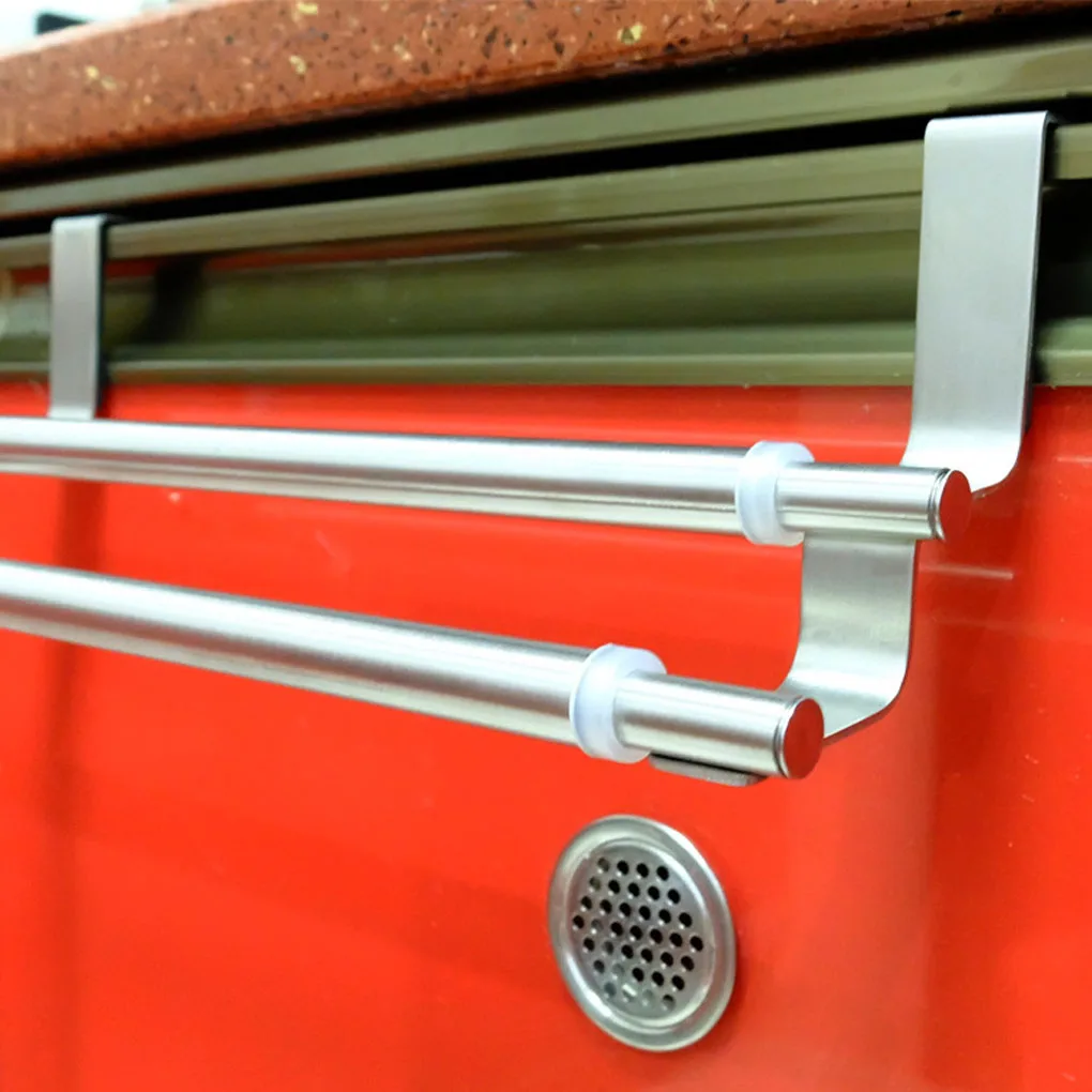 

Double Layers Cabinet Drawer Towel Hanging Rack Kitchen Bathroom Door Hanger Stainless Steel Telescopic Towel Racks