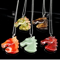 natural crystal carved horse head pendant necklace men and women jewelry diy sweater chain jewelry accessories