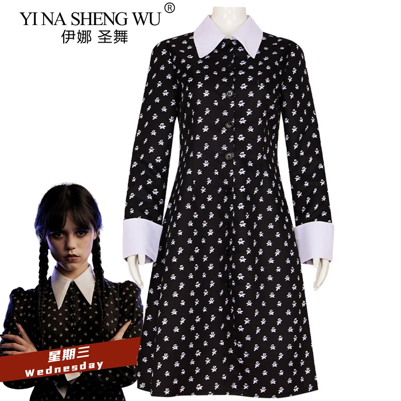 

Детское готическое платье для девочек, винтажное черное цельное платье для косплея семьи Аддамс, одежда для взрослых и женщин