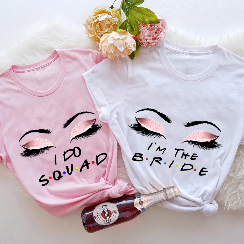 

Модная футболка для команды невесты королевы, футболка, летняя футболка с ресницами для глаз, футболка для девичника, детской свадьбы, футболка с коротким рукавом, женские топы