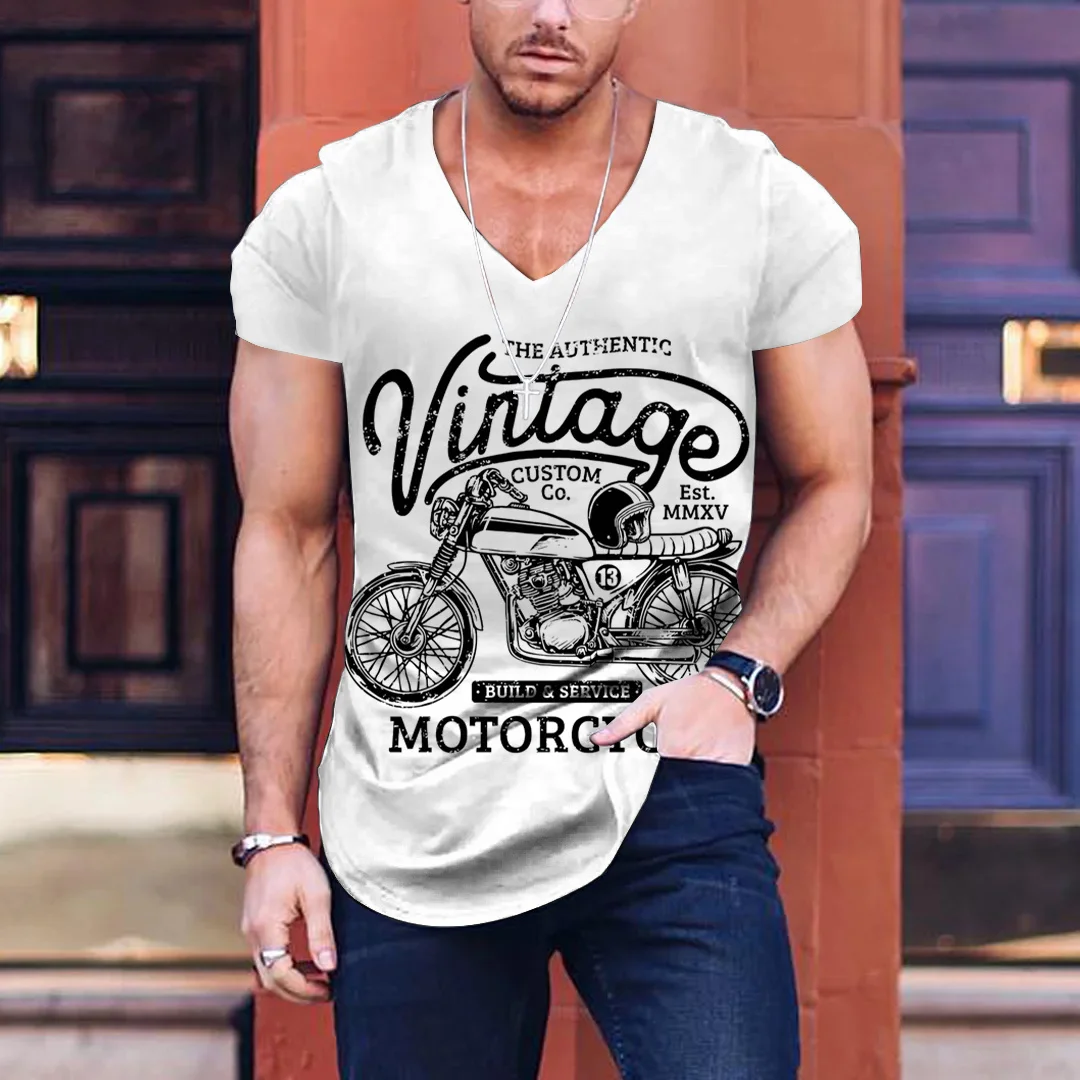 

Футболка мужская оверсайз с коротким рукавом, повседневная винтажная Байкерская дышащая футболка с 3d рисунком автомобиля, модные топы