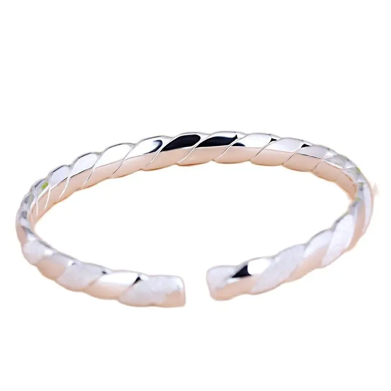 

YJ-B-S255 New Fashion 990 Sterling Bracelet Retro Frosted Interweave Opening Full Silver Women's Jewelry Bangles