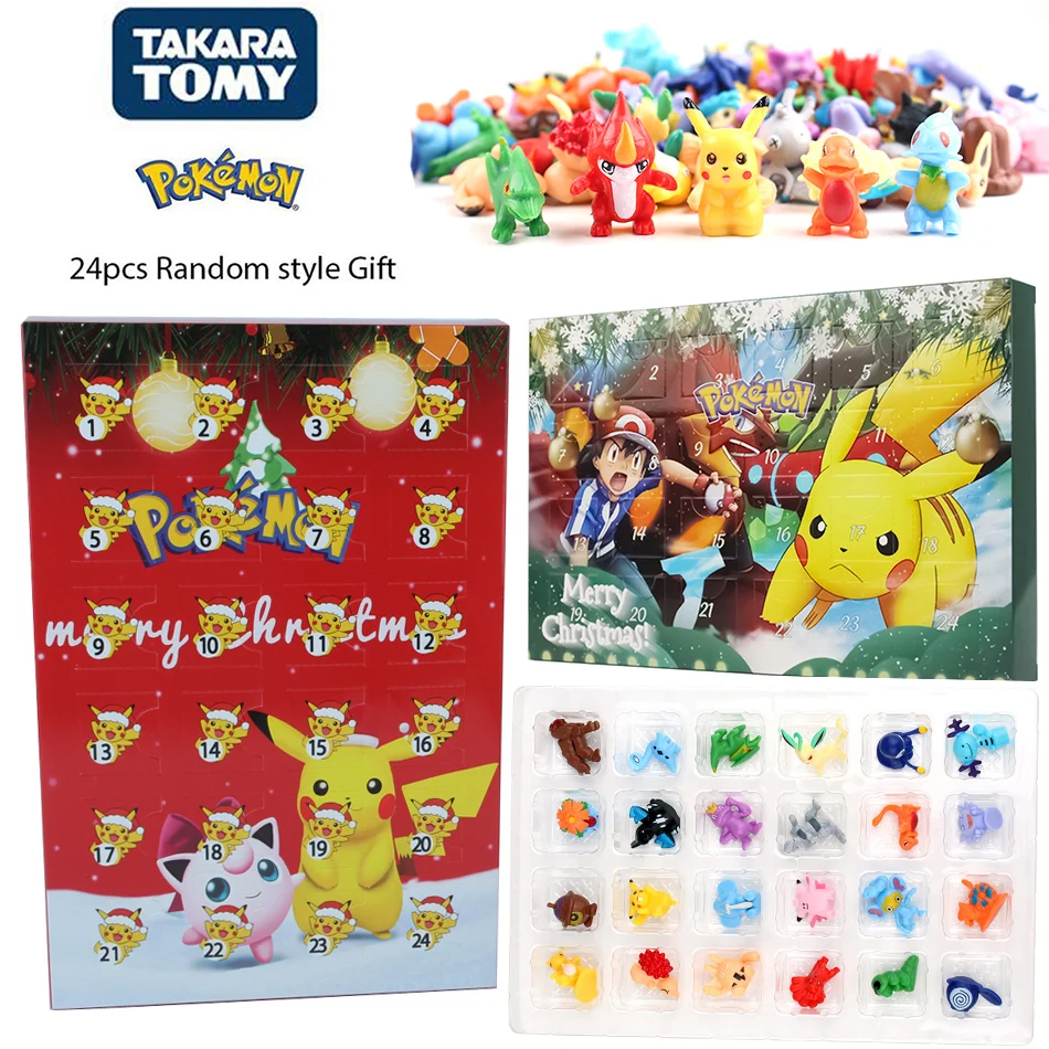 

1 Набор, фигурка покемона, Рождественский календарь, реальный подарок, милый игровой персонаж Пикачу, аниме фигурка, экшн-модель из ПВХ, детс...