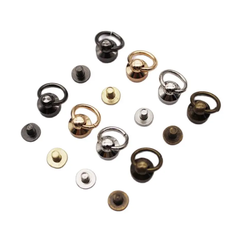 4pcs Ball Post With Swivel D Ring Dee Ring Leather Screw Rivets 4 Colours