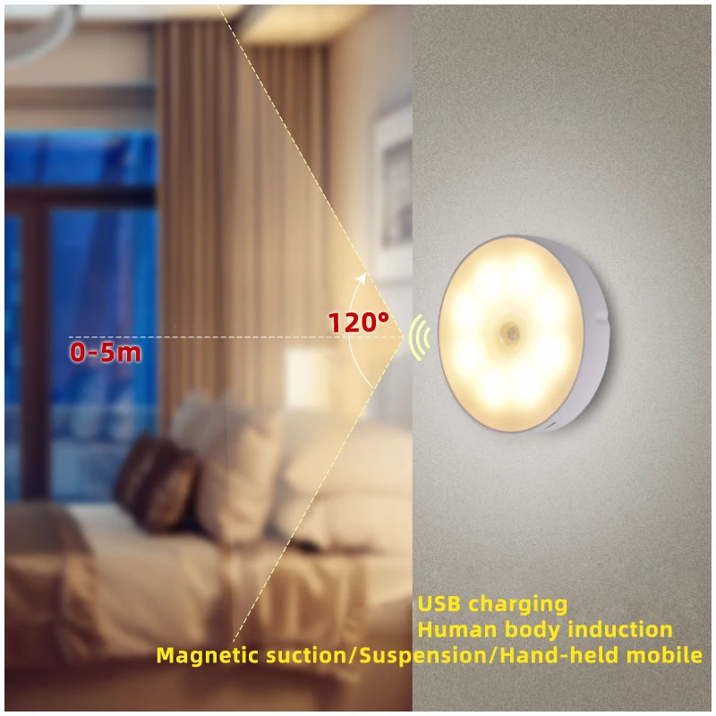 

Intelligent Human Body Sensing Night Light, Household Stair Corridor LED Wardrobe Rechargeable Magnetic Bedside Lamp