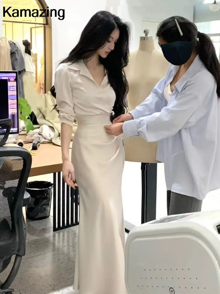 Комплект из 2 юбок для женщин рубашка с длинным рукавом тонкая талия юбка-русалка