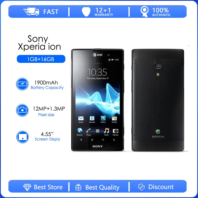 Original Unlocked Sony Xperia ion LTE LT28 LT28i LT28at Single Sim 1GB RAM+16GB Dual-core 12MP 4.55'' 1900mAh Android 2.3 Phone