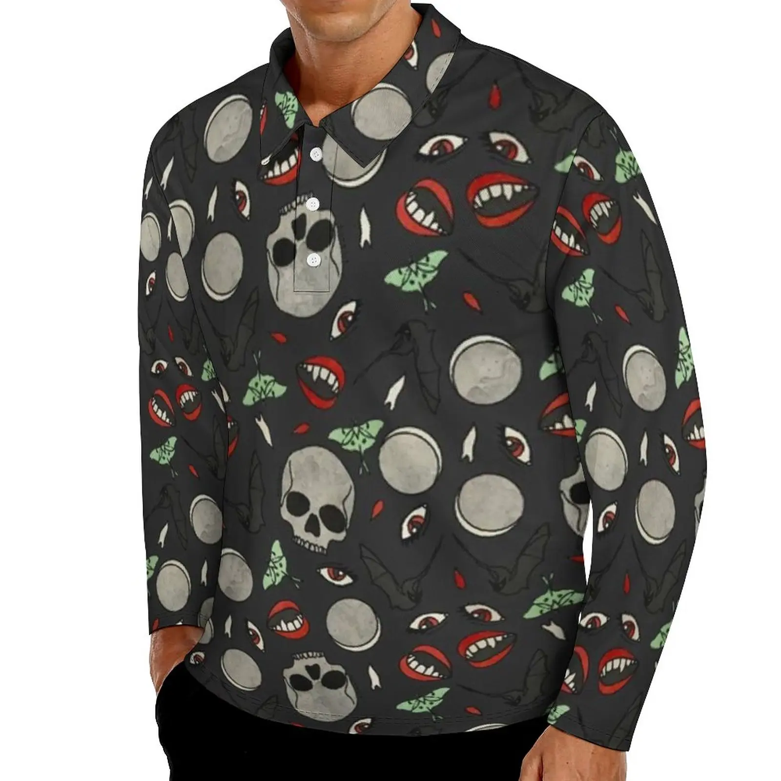 

Gothic Casual T-Shirts Polo Shirt Mens Trendy Shirt Autumn Long Sleeve Design Clothing Large Size