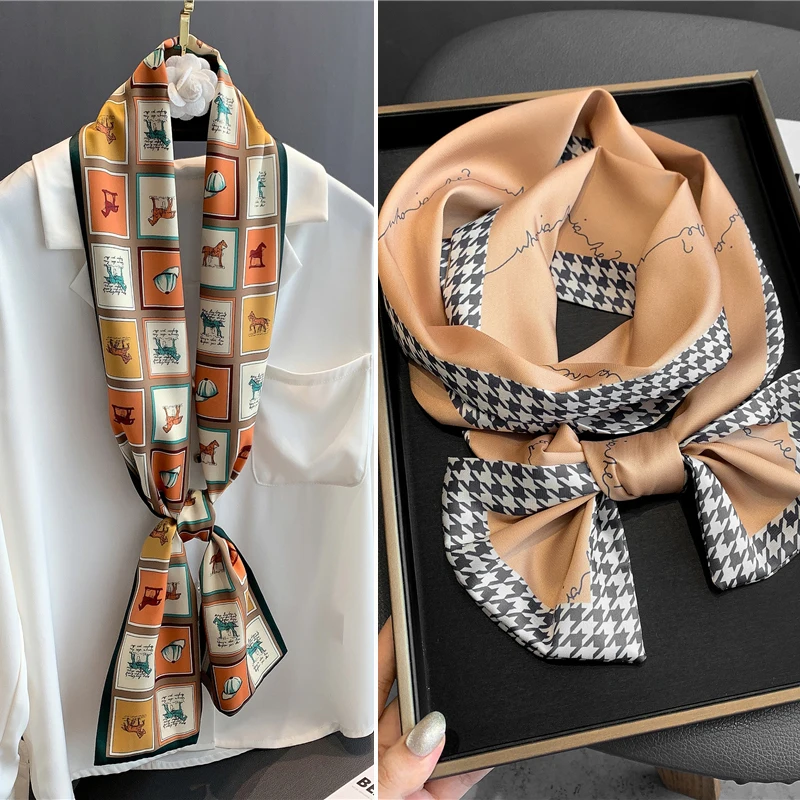 

Luxury Twill Skinny Scarf for Women Print Neck Tie Long Hair Bands Bag Wrap Foulard Headkerchief Bandana Shawl Headband 2021 New
