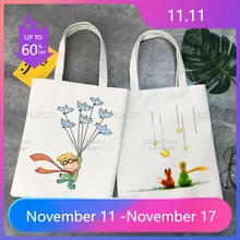 Little Prince Cartoon Shopping Bag Canvas Fox Animal Fairy Tale Tote Bags Print Eco Bag Shopper Principito Shoulder Bags