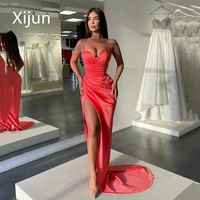 xijun sweetheart sexy prom gowns strapless ruffled simple evening dress side split party gown dubai saudi arabia robe de soiree