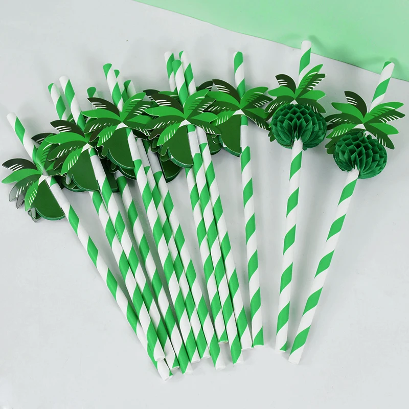 

40/20pcs Coconut Honeycomb Paper Straw Green Disposable Drinking Straws Tableware Hawaii Wedding Beach Party Cocktail Decoration