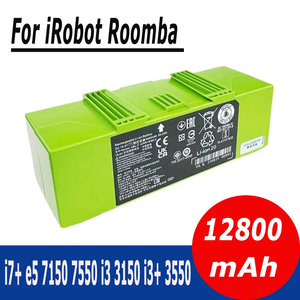 14.4V 12800mAh i7 Battery Replacement for iRobot Roomba e and i Series i7+ e5 7150 7550 i3 3150 i3+ 3550 i4 4150 Accessories