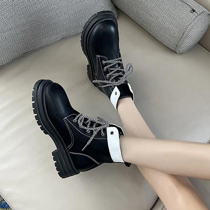 

Женские кроссовки на платформе и толстой подошве, однотонные туфли из искусственной кожи на среднем каблуке и резиновой подошве, с круглым ...