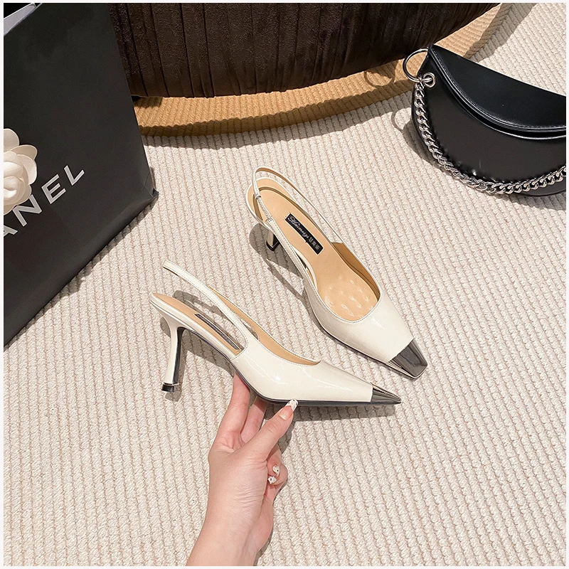 2023 Summer Fashion New Women 's High Heel Shoes Back Hollow Women's Sandals Pointed One Button Thin Heel Pumps Sexy Party Shoes