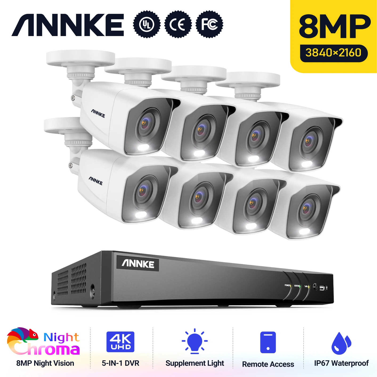 ANNKE 4K Ultra FHD Full Color Video Surveillance System 8CH 8MP H.265 DVR With 8MP Outdoor Weatherproof Security 4K CCTV Cameras