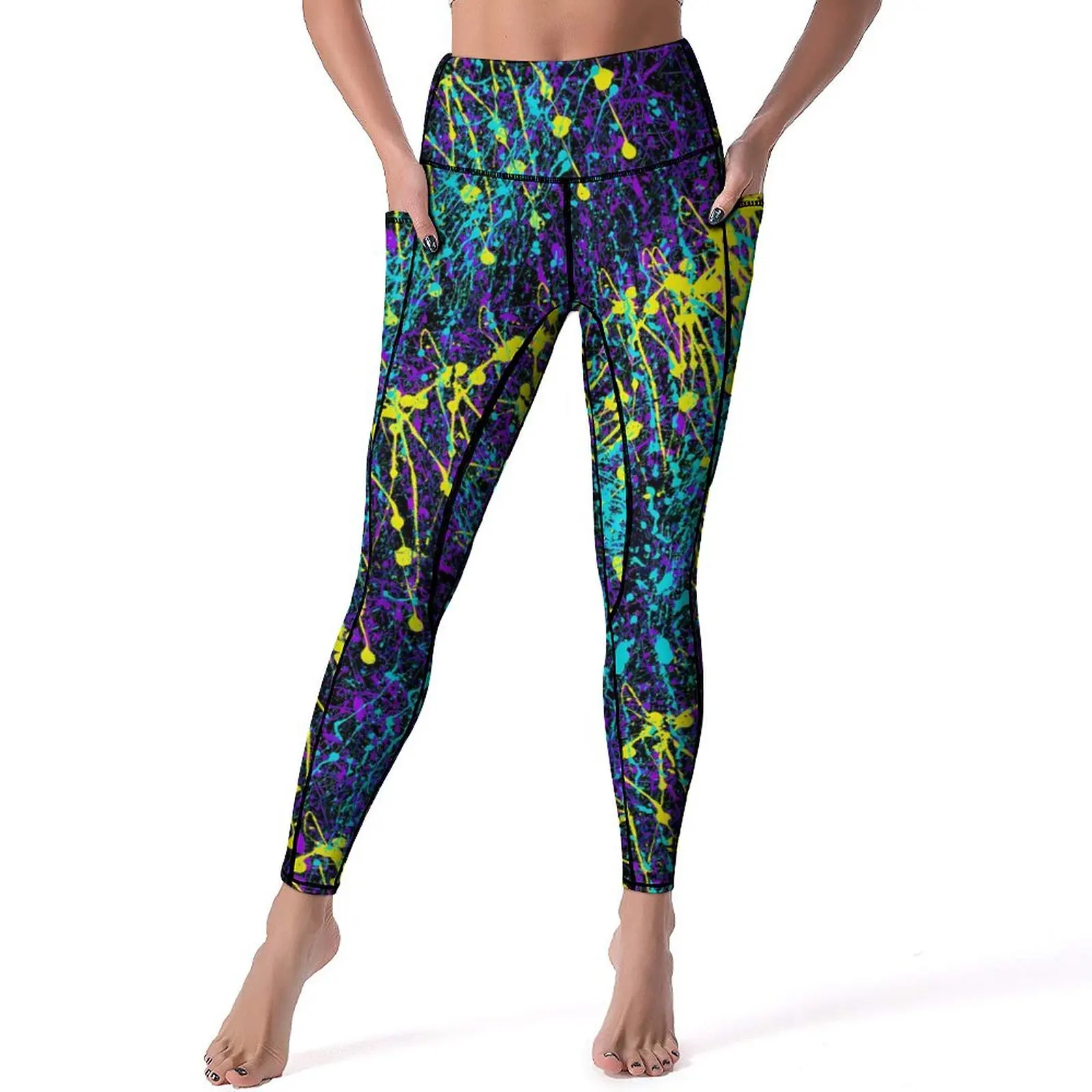 

Splatter Paint Yoga Pants With Pockets Abstract Print Leggings Sexy Push Up Yoga Sport Legging Stretch Design Fitness Leggins
