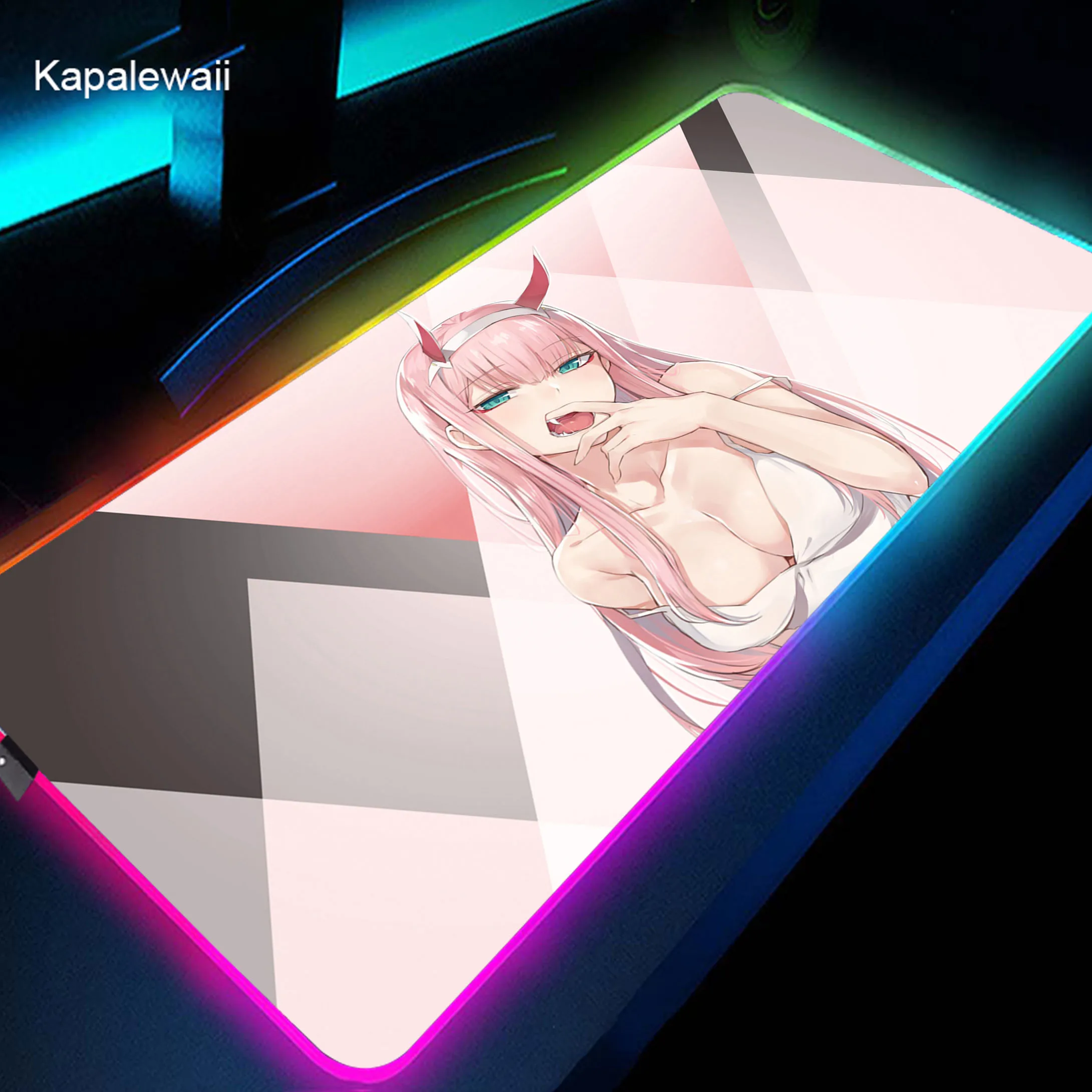 

Большой коврик для мыши Zero Two RGB, подстилка для мыши из натурального каучука, компьютерные игровые настольные коврики XXL с фиксируемыми краями