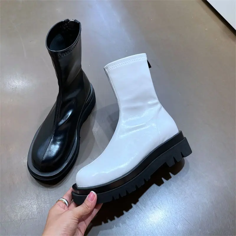 

Autumn Ankle Boots Women Fashion Comfort Soft Pu Leather Motorcycle Booties Lady Back Zipper Thick Sole Platform Non Slip Shoes