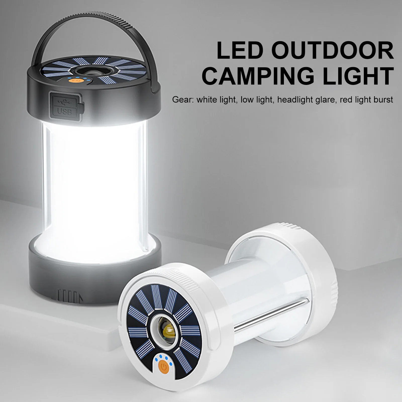

Portable 2 in 1 Solar LED Camping Lantern USB Charging Magnetic Lights with 4 Light Modes Multifunctional Tent Light for BBQ