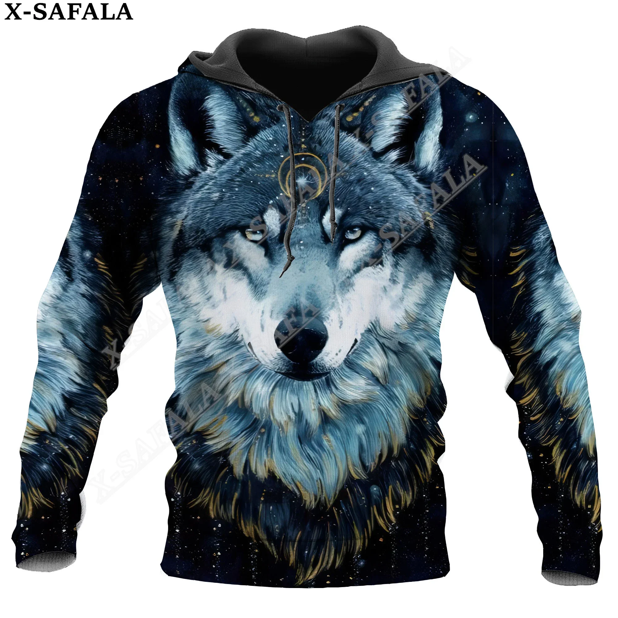 Толстовка с капюшоном и принтом волка Луны на молнии