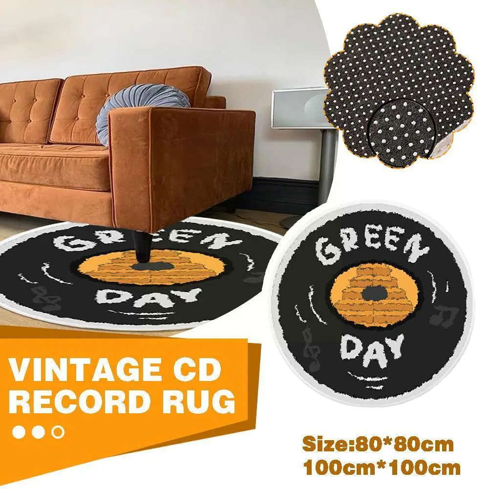 

Vintage CD Record Small Rug Living Room Round Carpet Bedroom Floor Mat Table Round Coffee Decoration Mat Bedside Home J9K6