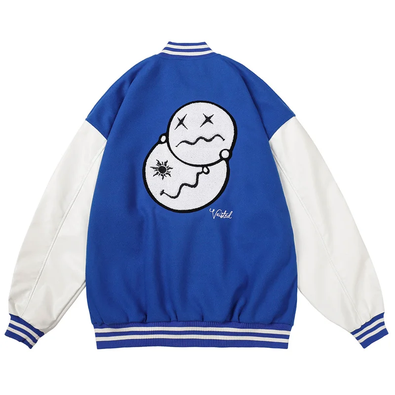 

Men Hip Hop Streetwear Baseball Jacket Letter Smiley Embroidery Patchwork Harajuku Varsity Jackets Winter Fashion College Coat
