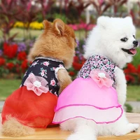 new dog skirt flowers print summer dog dresses for small dogs luxury birthday wedding party teddy girl puppy clothes pet outfits