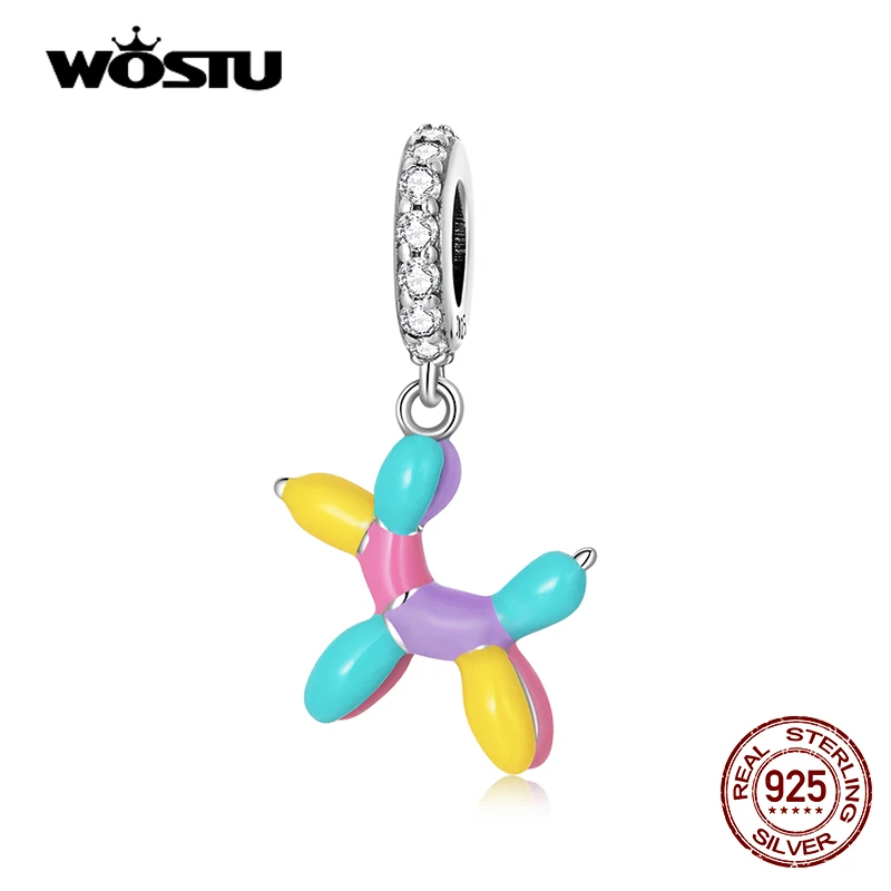 

WOSTU 925 Sterling Silver Balloon Dog Charm Colorful Enamel Animal Lovely Beads Fit Original Bracelet For Women Jewelry CQC2217